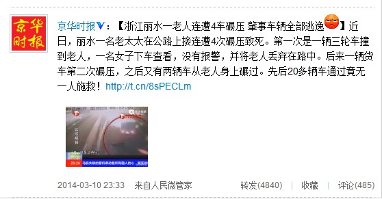 老人连遭4车碾压致死肇事车辆全部逃逸